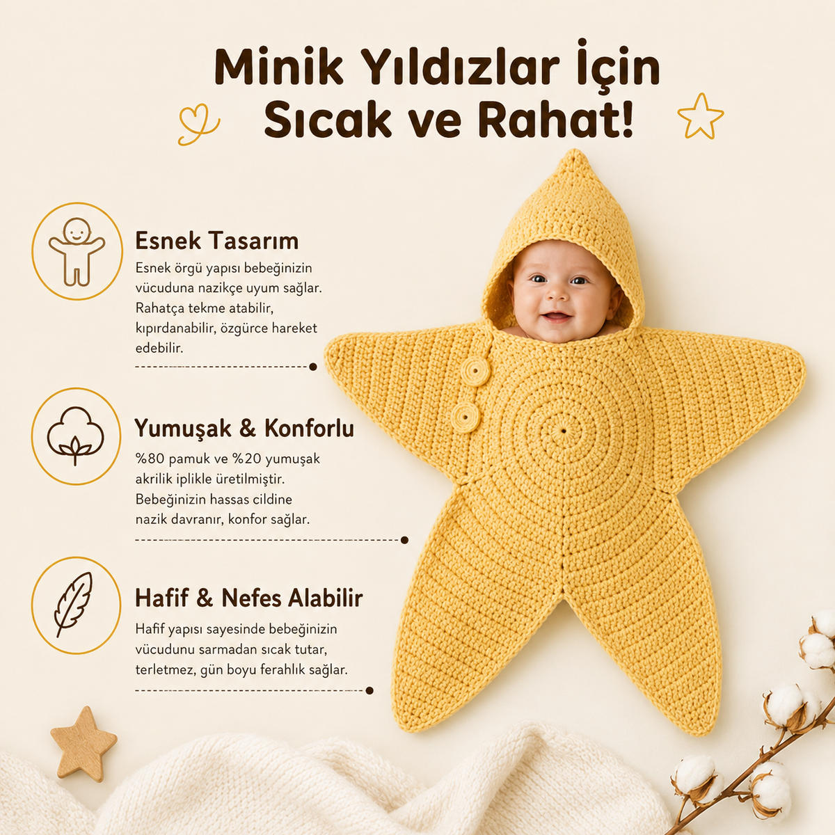 Tylaure™ El Örgüsü Yıldız Uyku Tulumu